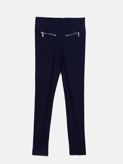 

Tiny Girl Navy Blue Solid Treggings