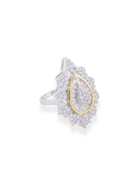 

Shaze Women Silver-Toned Rhodium Plated CZ Stone-Studded Ring