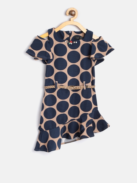 

Tiny Girl Navy & Brown Printed A-Line Dress, Navy blue