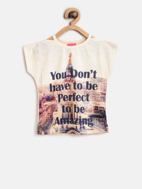 

Tiny Girl Cream-Coloured & Navy Blue Printed Top with Cut-Out Detail