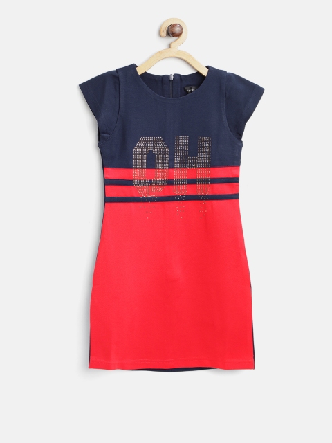 

Tiny Girl Navy Blue & Red Colourblocked A-Line Dress