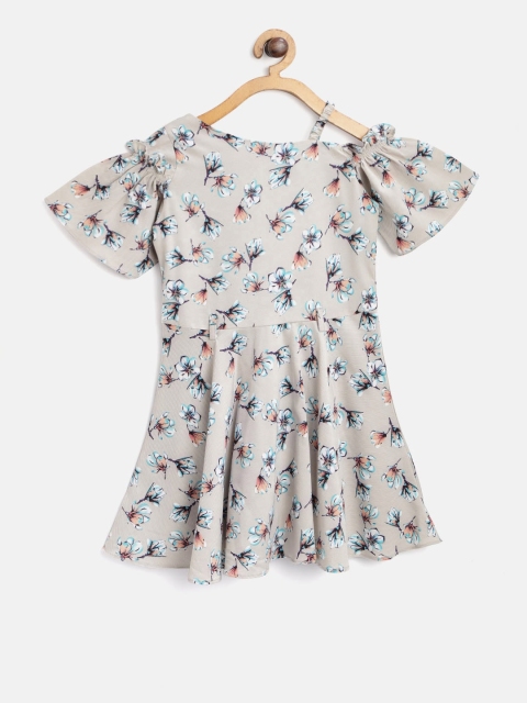 

Tiny Girl Grey & Blue Floral Print Fit and Flare Dress