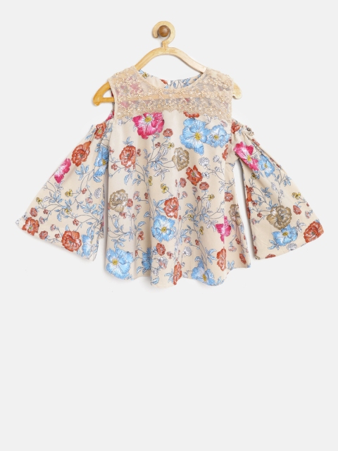

Tiny Girl Beige Printed A-Line Top