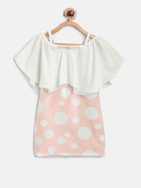 

Tiny Girl Girls Peach-Coloured & White Printed Layered A-Line Dress