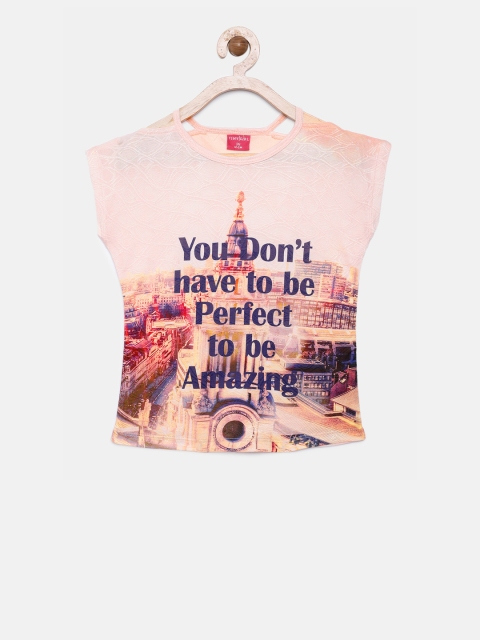

Tiny Girl Girls Peach-Coloured & Navy Blue Printed Top