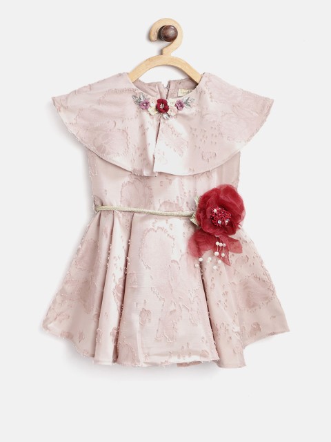 

Tiny Girl Beige Self-Design Fit & Flare Dress