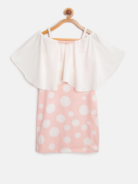 

Tiny Girl Peach-Coloured & Off-White Polka Dot Print Sheath Dress