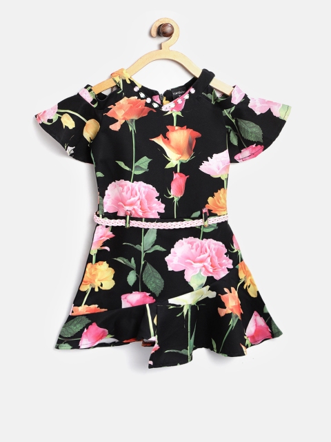 

Tiny Girl Black & Pink Floral Print Fit and Flare Dress with Belt