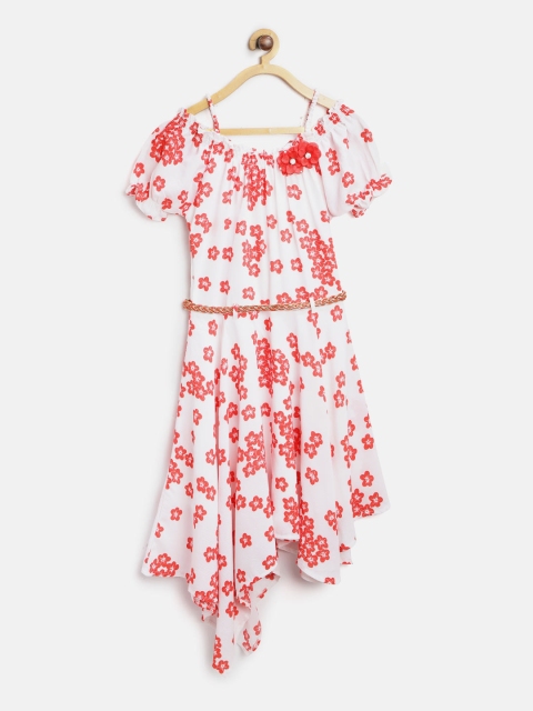 

Tiny Girl White & Red Floral Print A-Line Dress
