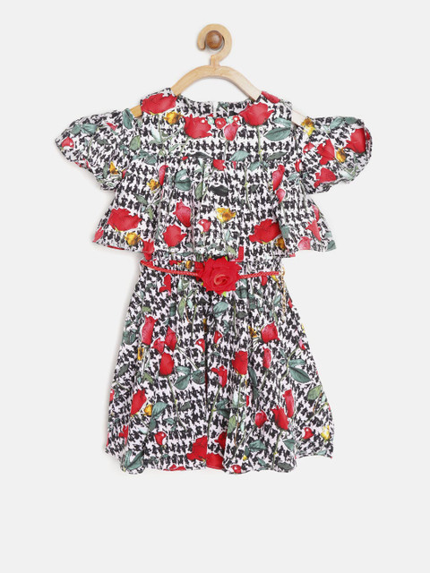 

Tiny Girl Black & Red Printed Cold-Shoulder Fit & Flare Dress