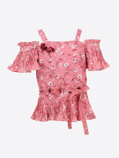 

CUTECUMBER Girls Pink Printed Peplum Top