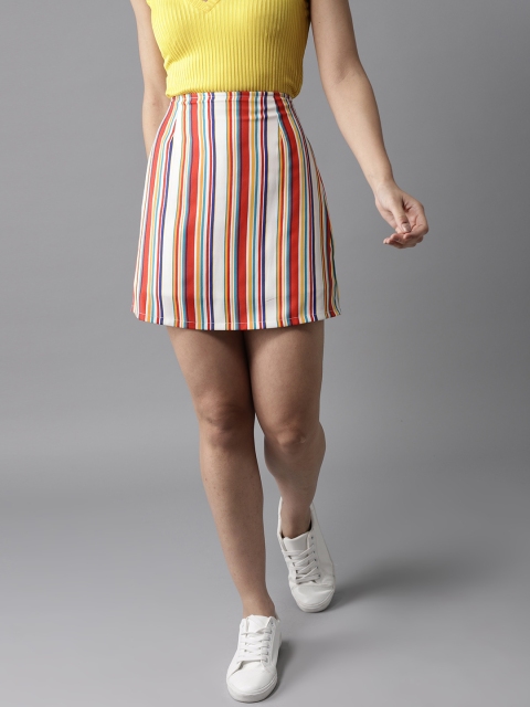 

HERE&NOW Women Multicoloured Striped A-Line Mini Skirt, Multi
