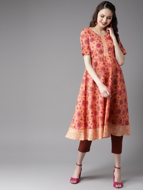 

HERE&NOW Women Orange & Pink Printed A-Line Kurta