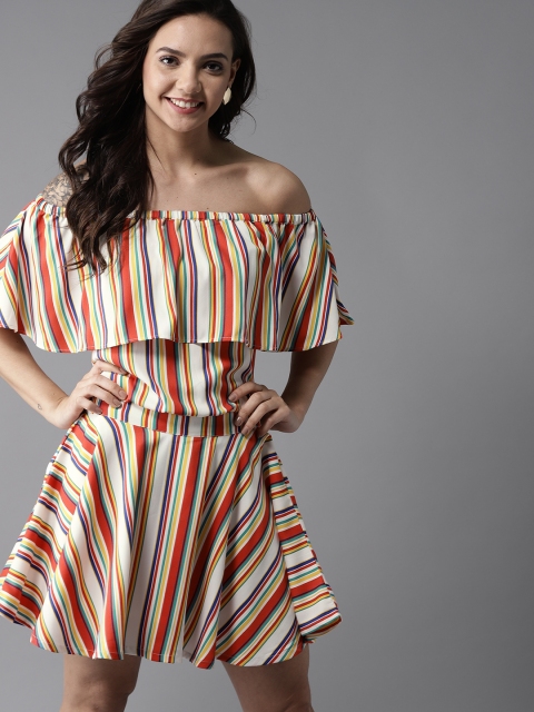 

HERE&NOW Women Multicoloured Striped Fit & Flare Dress, Multi