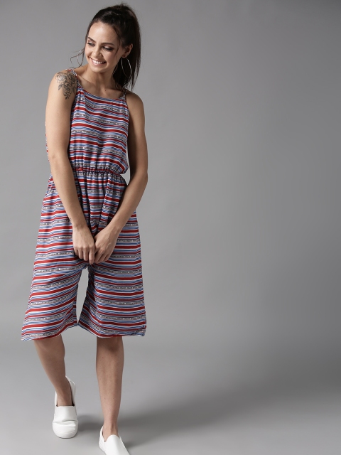

HERE&NOW Red & Blue Striped Capri Jumpsuit