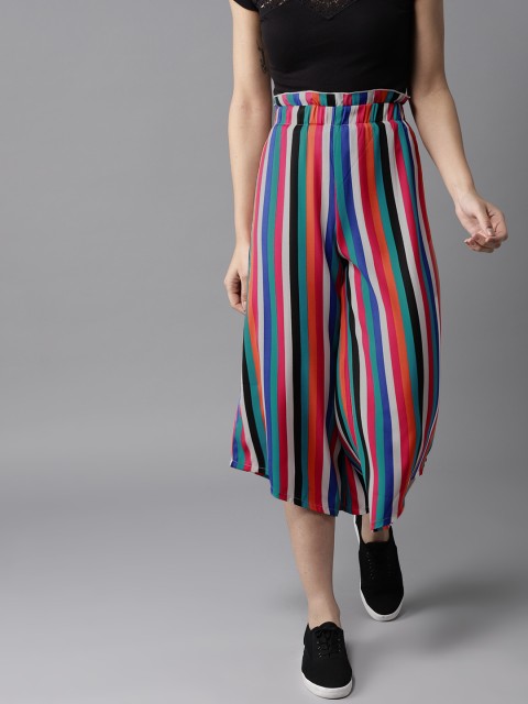 

HERE&NOW Women Multicoloured Striped Flared Palazzos, Multi