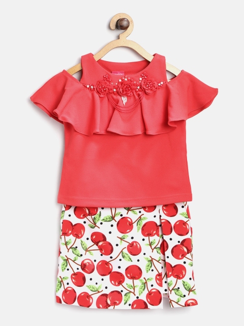 

Tiny Girl Girls Red & White Printed Top with Skirt