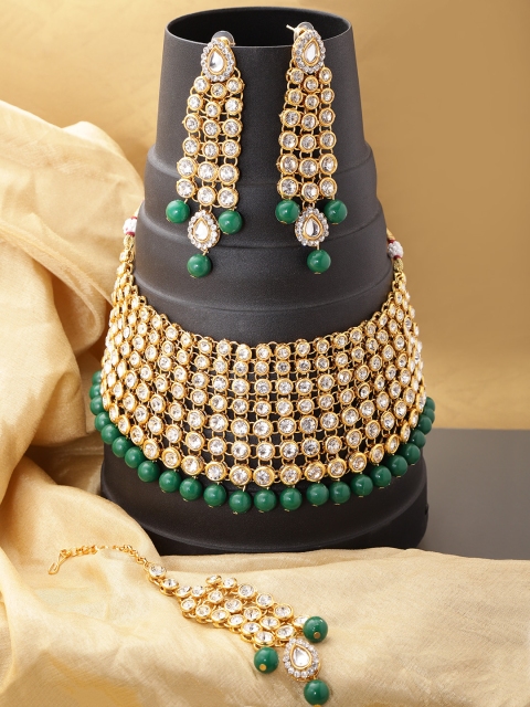 

damani Green Gold-Plated Stone-Studded Jewellery Set
