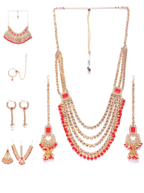 

damani Red Gold-Plated Stone-Studded Jewellery Set