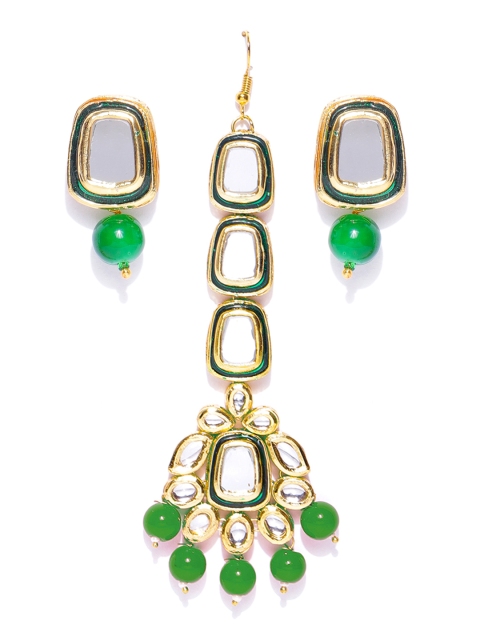 

damani Green Gold-Plated Stone-Studded Polki Jewellery Set