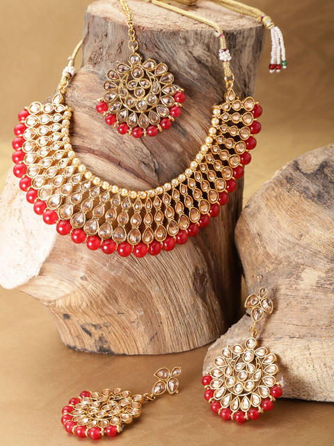 

damani Red Gold-Plated Stone-Studded Jewellery Set