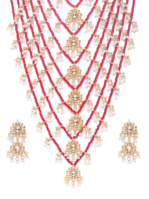 

damani Red Gold-Plated Beaded Layered Jewellery Set