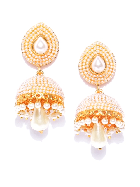 

damani Off-White Gold-Plated Dome-Shaped Polki Jhumkas