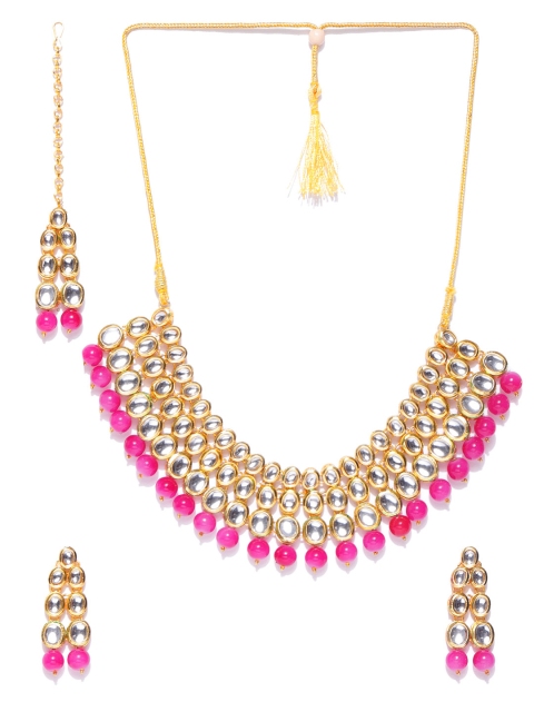 

damani Pink Gold-Plated Stone-Studded Jewellery Set