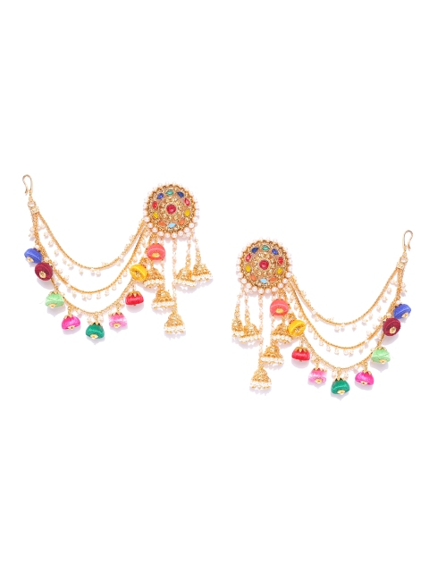 

damani Gold-Plated Stone-Studded Circular Polki Drop Earrings