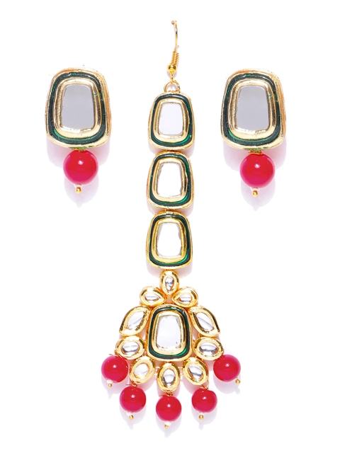 

damani Gold-Plated Stone Studded Polki Jewellery Set
