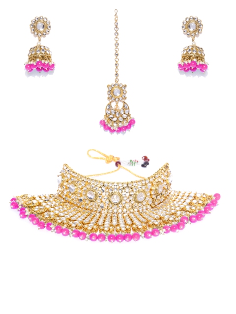 

damani Pink Gold-Plated Stone-Studded Jewellery Set