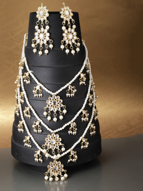 

damani Off-White Gold-Plated Stone-Studded Layered Jewellery Set