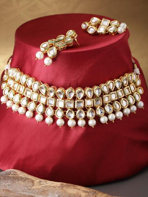 

damani Off-White Gold-Plated Stone-Studded Jewellery Set
