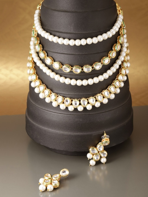 

damani Off-White Gold-Plated Stone-Studded Layered Jewellery Set