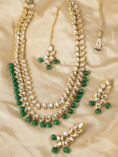 

damani Green Gold-Plated Stone-Studded Layered Jewellery Set