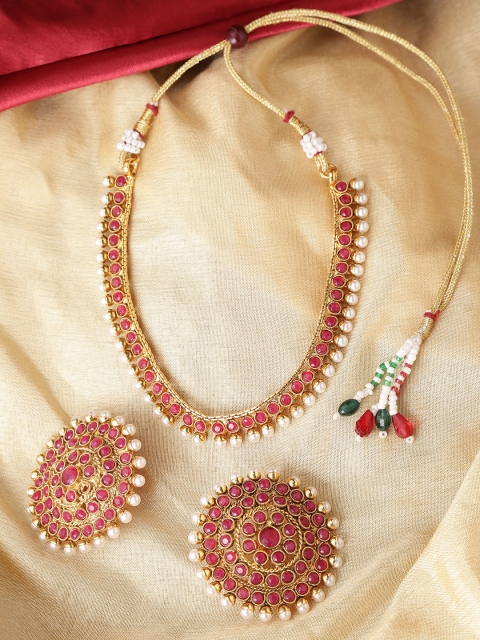 

damani Pink & Off-White Gold-Plated Stone-Studded Jewellery Set