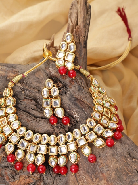 

damani Red Gold-Plated Stone-Studded Jewellery Set
