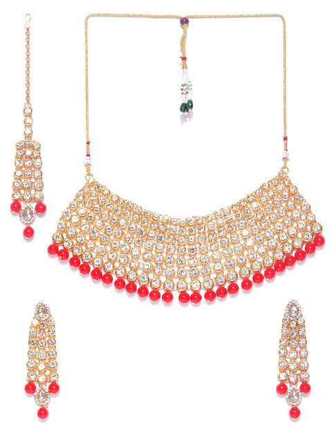 

damani Red Gold-Plated Stone-Studded Jewellery Set