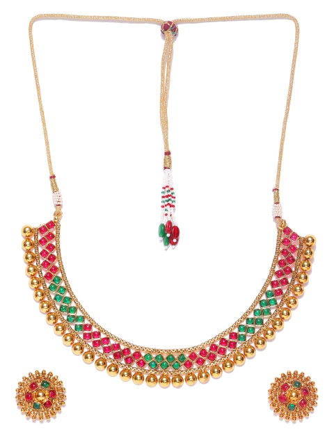 

damani Pink & Green Gold-Plated Stone-Studded Jewellery Set