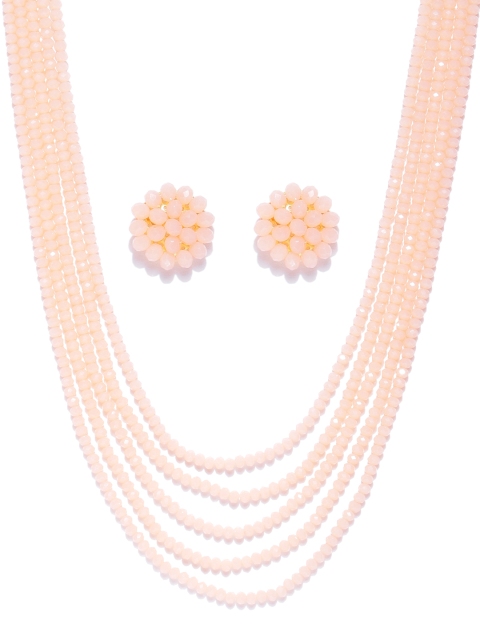 

damani Peach-Coloured Gold-Plated Beaded Layered Jewellery Set