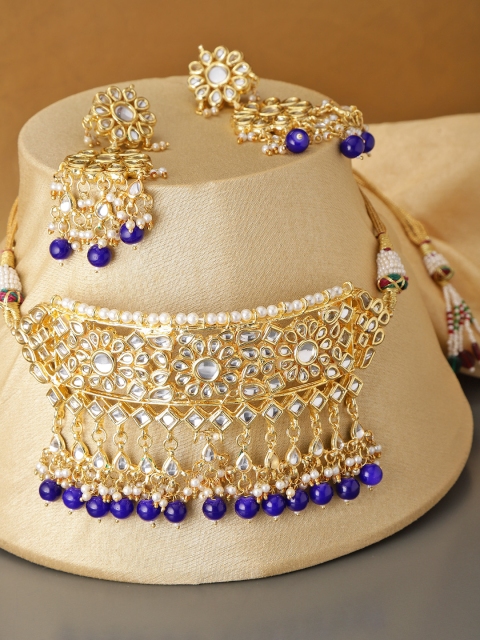 

damani Navy Gold-Plated Stone-Studded Jewellery Set