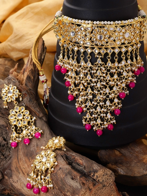 

damani Pink & Off-White Gold-Plated Stone-Studded Jewellery Set