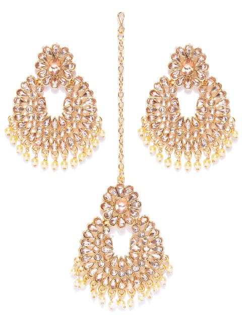 

damani Gold-Plated Stone-Studded Polki Jewellery Set