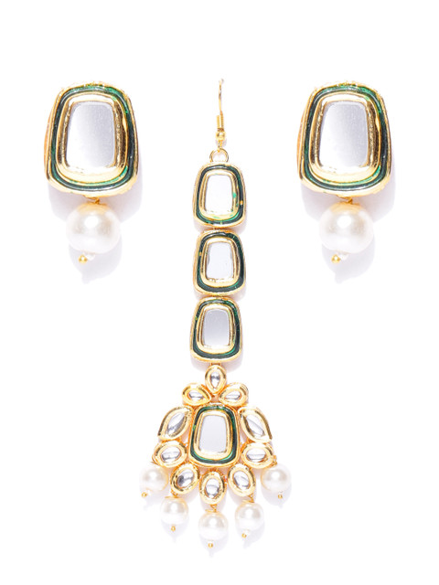

damani Gold-Plated Stone-Studded Polki Jewellery Set
