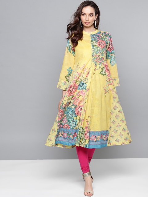 

Ritu Kumar Women Yellow & Green Printed A-Line Kurta