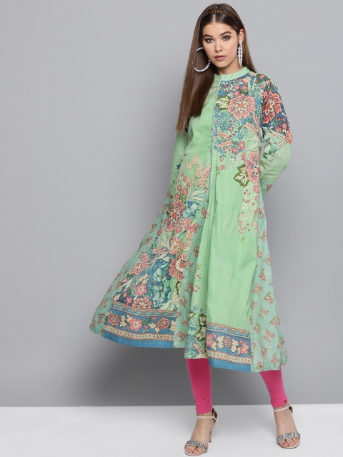 

Ritu Kumar Women Green & Peach-Coloured Printed A-Line Kurta