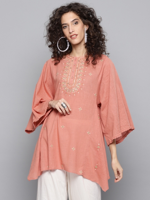 

Ritu Kumar Women Peach-Coloured Embroidered A-Line Kurta