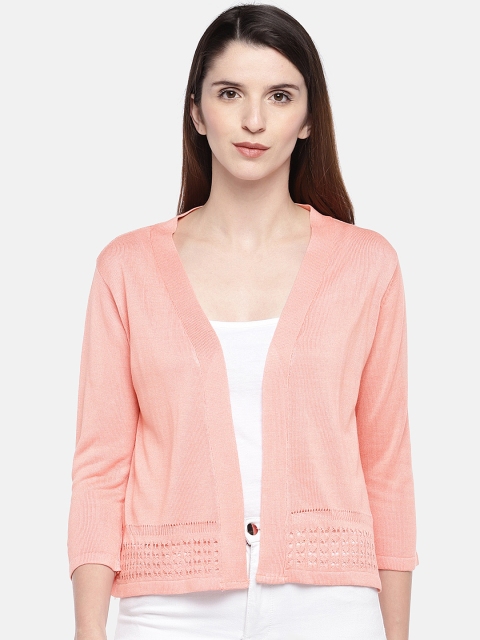 

Manola Peach-Coloured Self Design Open Front Shrug