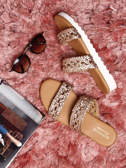 

Monrow Women Gold-Toned Solid Open Toe Flats
