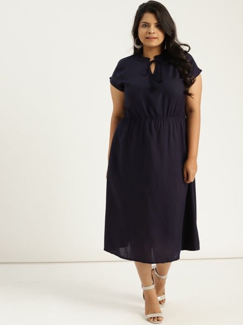 

Sztori Plus Size Women Navy Blue Solid Midi A-Line Dress